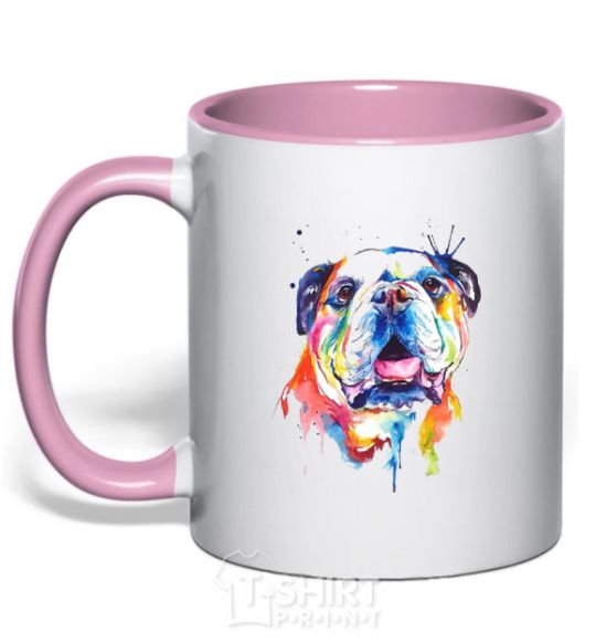 Mug with a colored handle Watercolor bulldog light-pink фото