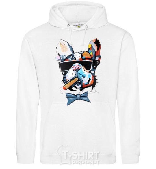 Men`s hoodie Bulldog with a cigarette White фото