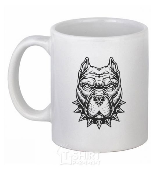 Ceramic mug A bulldog in a collar White фото