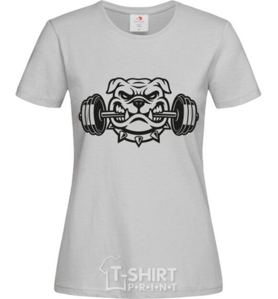 Women's T-shirt Bulldog with a barbell grey фото