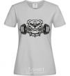 Women's T-shirt Bulldog with a barbell grey фото