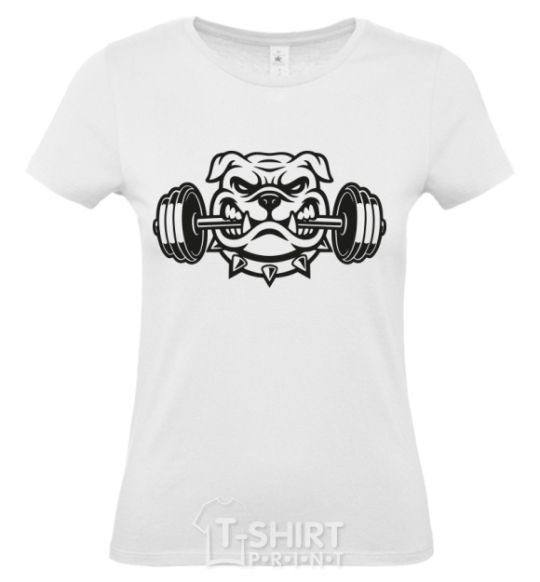 Women's T-shirt Bulldog with a barbell White фото