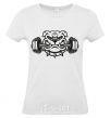 Women's T-shirt Bulldog with a barbell White фото