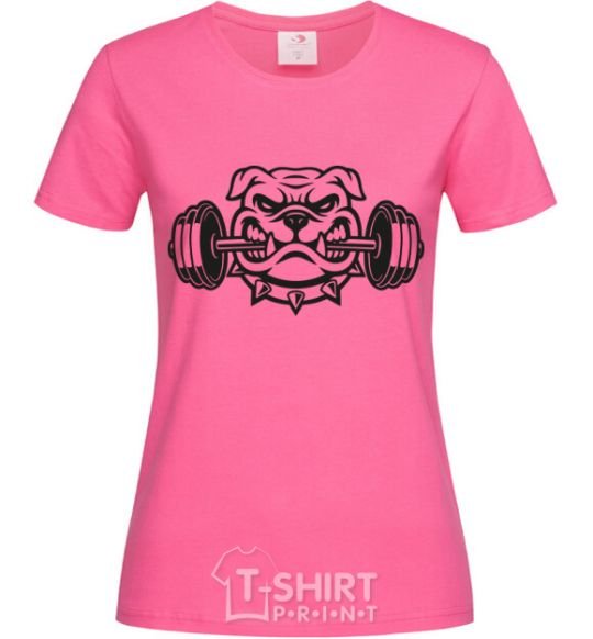 Women's T-shirt Bulldog with a barbell heliconia фото