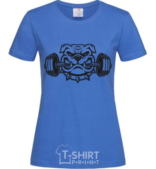 Women's T-shirt Bulldog with a barbell royal-blue фото