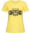 Women's T-shirt Bulldog with a barbell cornsilk фото