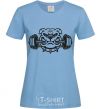 Women's T-shirt Bulldog with a barbell sky-blue фото