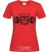 Women's T-shirt Bulldog with a barbell red фото