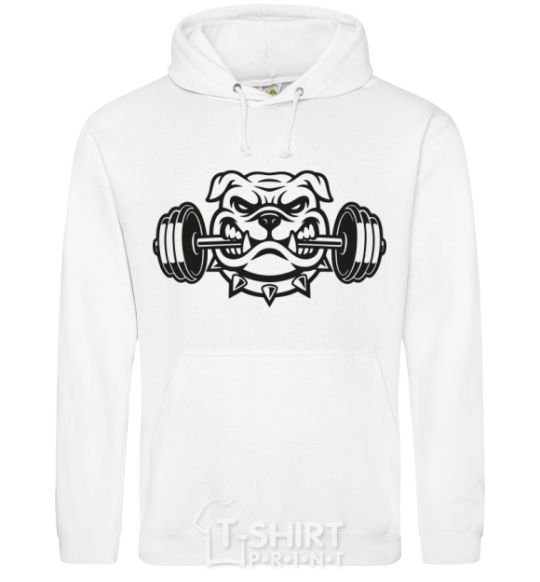 Men`s hoodie Bulldog with a barbell White фото