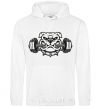 Men`s hoodie Bulldog with a barbell White фото