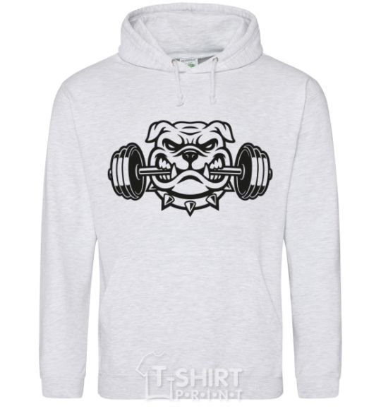 Men`s hoodie Bulldog with a barbell sport-grey фото