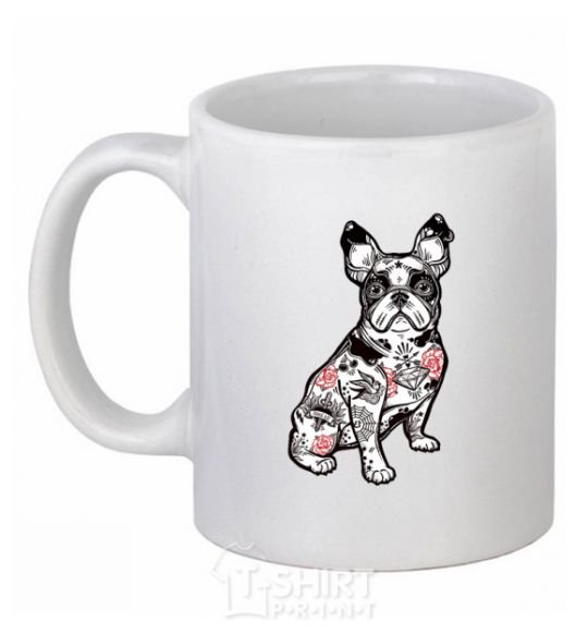 Ceramic mug A bulldog in a tattoo White фото