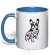 Mug with a colored handle A bulldog in a tattoo royal-blue фото