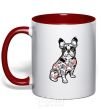 Mug with a colored handle A bulldog in a tattoo red фото