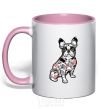 Mug with a colored handle A bulldog in a tattoo light-pink фото