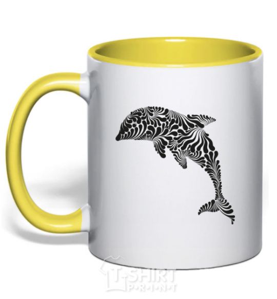 Mug with a colored handle Dolphin curves yellow фото