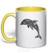 Mug with a colored handle Dolphin curves yellow фото