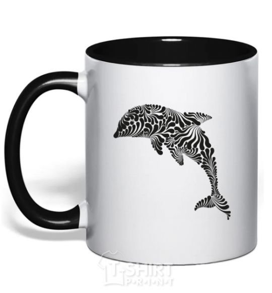 Mug with a colored handle Dolphin curves black фото
