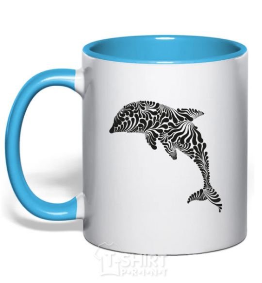 Mug with a colored handle Dolphin curves sky-blue фото