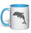 Mug with a colored handle Dolphin curves sky-blue фото