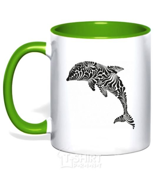 Mug with a colored handle Dolphin curves kelly-green фото