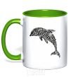Mug with a colored handle Dolphin curves kelly-green фото