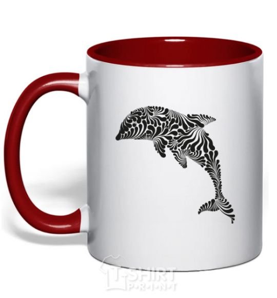 Mug with a colored handle Dolphin curves red фото