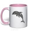Mug with a colored handle Dolphin curves light-pink фото