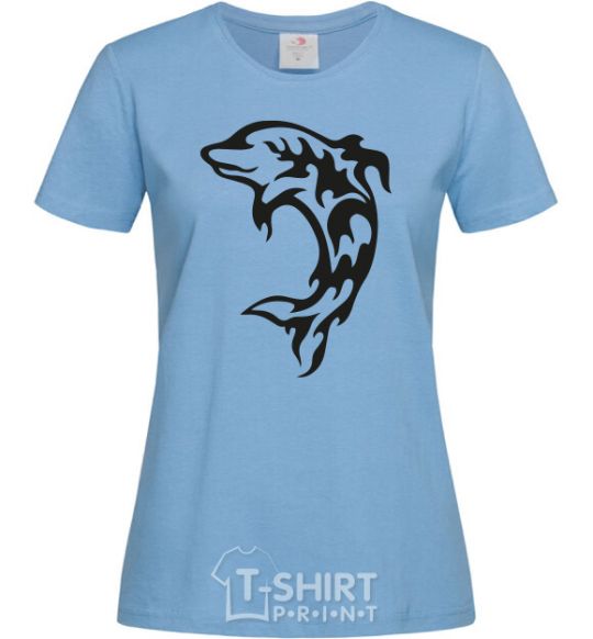 Women's T-shirt Black dolphin sky-blue фото