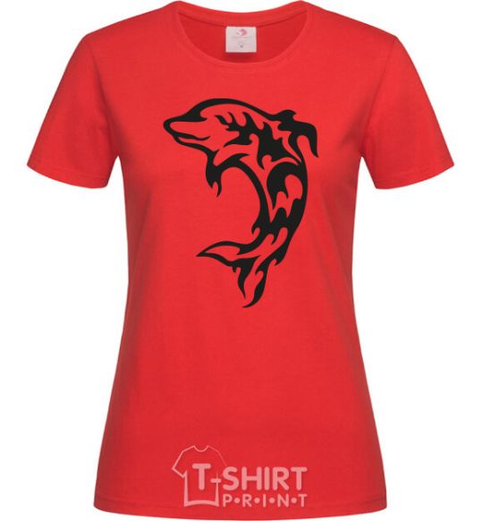 Women's T-shirt Black dolphin red фото