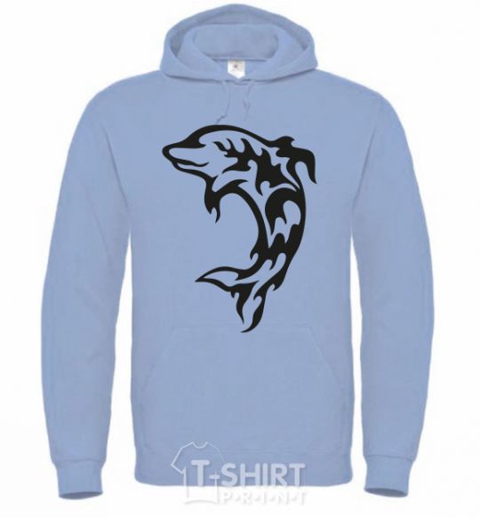 Men`s hoodie Black dolphin sky-blue фото