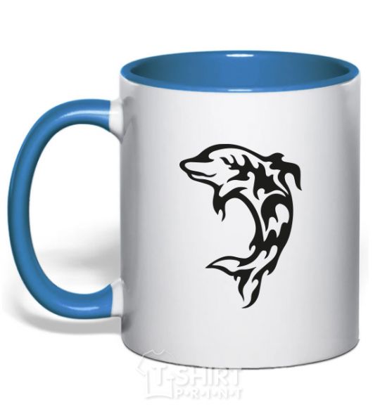 Mug with a colored handle Black dolphin royal-blue фото