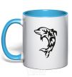 Mug with a colored handle Black dolphin sky-blue фото