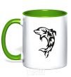 Mug with a colored handle Black dolphin kelly-green фото