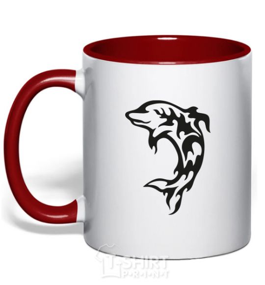 Mug with a colored handle Black dolphin red фото