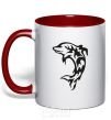 Mug with a colored handle Black dolphin red фото