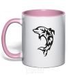 Mug with a colored handle Black dolphin light-pink фото