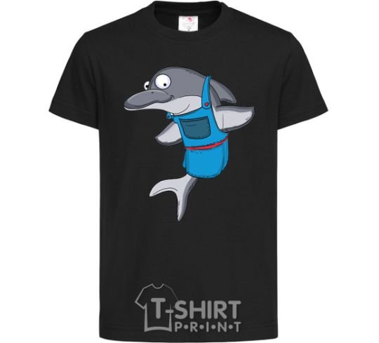 Kids T-shirt A dolphin in an apron black фото