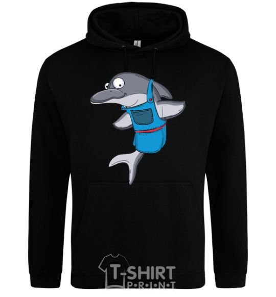 Men`s hoodie A dolphin in an apron black фото