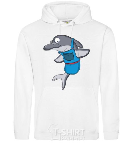Men`s hoodie A dolphin in an apron White фото