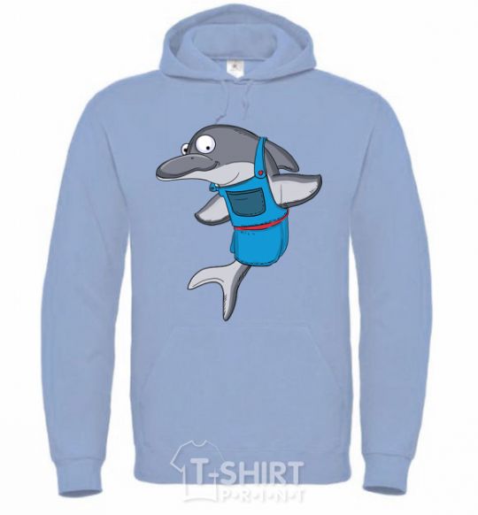 Men`s hoodie A dolphin in an apron sky-blue фото