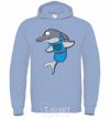 Men`s hoodie A dolphin in an apron sky-blue фото