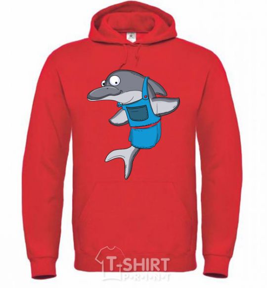 Men`s hoodie A dolphin in an apron bright-red фото