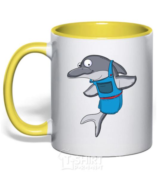 Mug with a colored handle A dolphin in an apron yellow фото