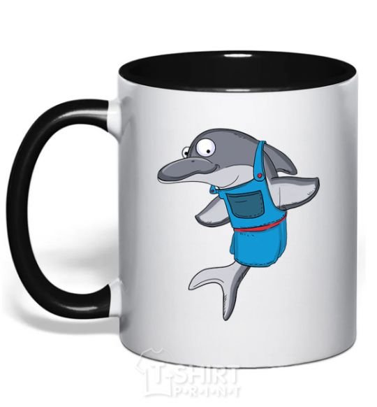 Mug with a colored handle A dolphin in an apron black фото