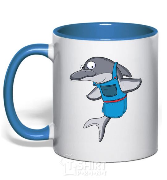 Mug with a colored handle A dolphin in an apron royal-blue фото