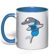 Mug with a colored handle A dolphin in an apron royal-blue фото