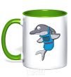 Mug with a colored handle A dolphin in an apron kelly-green фото