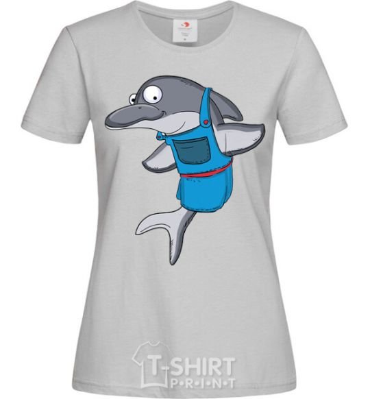 Women's T-shirt A dolphin in an apron grey фото