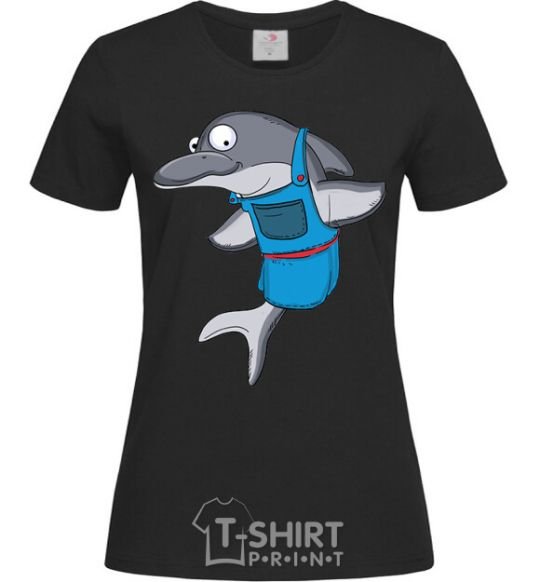 Women's T-shirt A dolphin in an apron black фото